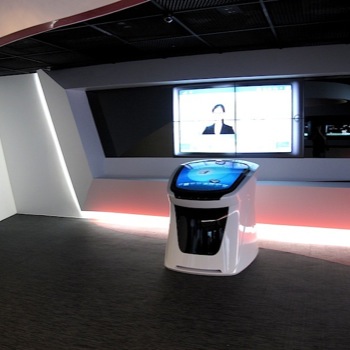 Standing multi-touch table and video wall