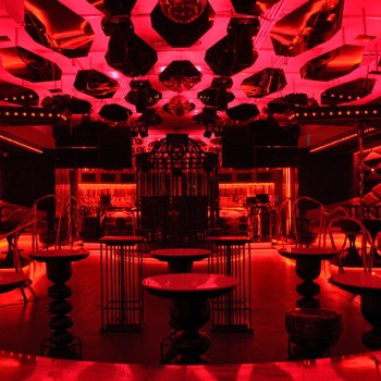 Club bathed in red LED light