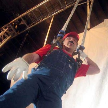 Mario in bungee harness